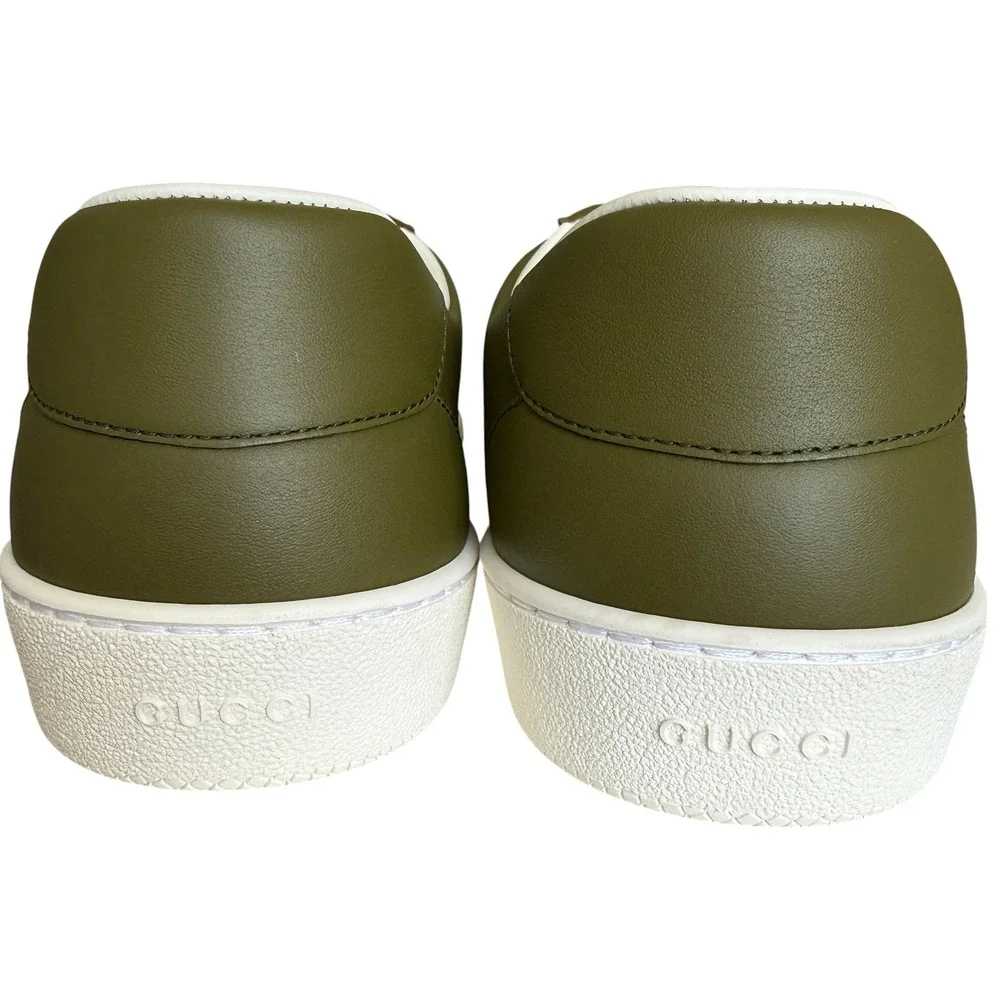 Gucci G74 Leather Sneakers Olive Green Blue Orange Web Stripe 858981 Mens UK 9.5